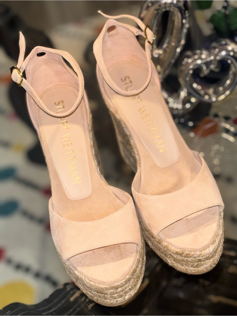 Stuart Weitzman Blush Pink Suede Espadrille Wedge Sandals - Picture 1 of 7
